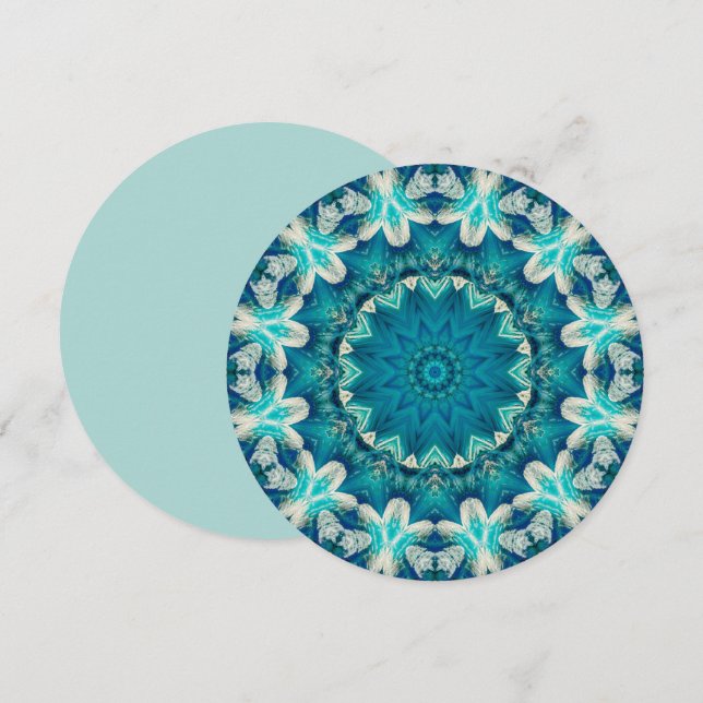 Convites Azul Aqua Mandala Rosette Retro Hippie (Frente/Verso)