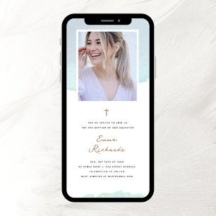 Convites Azul-aquarela Elegante e batismo fotográfico