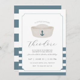 Convites Azul-aquarelas Blue Marine Hat Primeiro Aniversári