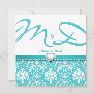 Convites Azul-aquático com monograma personalizado