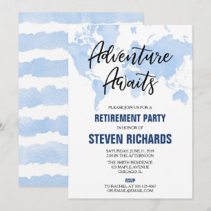 Convites Azul-azul-aquarela para viajantes do mapa mundial