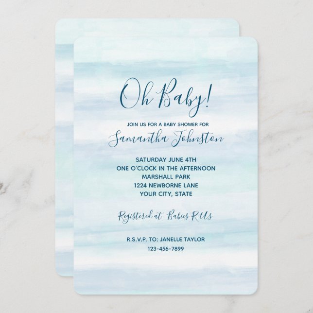 Convites Azul-Azul-Azul-Casa-Branca-Estrias-Cadeias Ombre (Frente/Verso)