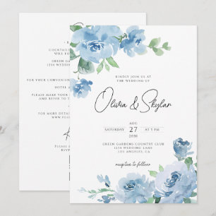 Convites Azul-Azul-Azul-Luz QR Tudo Em Um Casamento