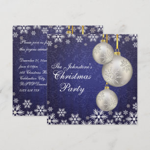 Convites Azul Azul de Natal Platinum Silver