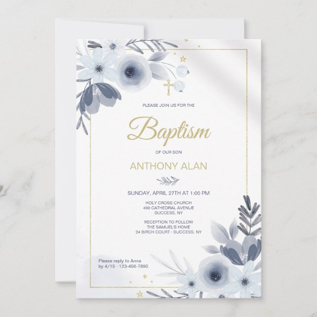 Convites Azul batismo (Frente)