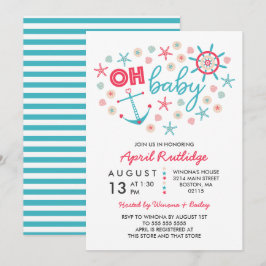 Convites Azul-bebê e Chá de fraldas náutico vermelho