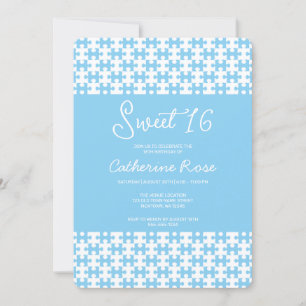 Convites Azul-Bebê E Quebra-cabeça Branco Checkered Sweet 1