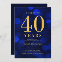 Azul Bokeh Dourado Saúde a 40 anos de Festa de ani