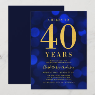 Convites Azul Bokeh Dourado Saúde a 40 anos de Festa de ani