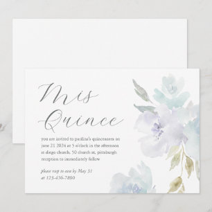 Convites Azul bonito Floral 15 Anos Aniversário Quinceañera