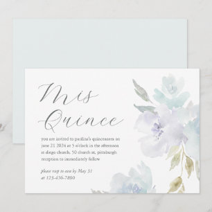 Convites Azul bonito Floral 15 Anos Aniversário Quinceañera