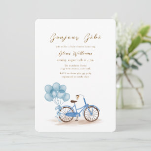 Convites Azul Bonjour Bébé Balão Bicicleta Chá de Bebê