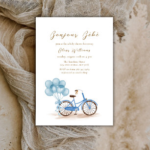 Convites Azul Bonjour Bébé Balão Bicicleta Chá de Bebê