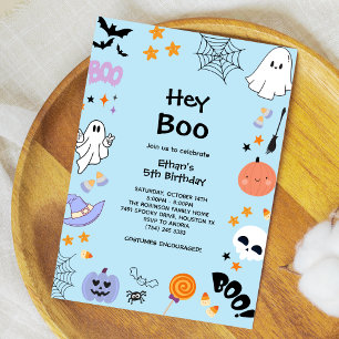 Convites Azul Boo Cute Ghost Halloween 5 Birthday