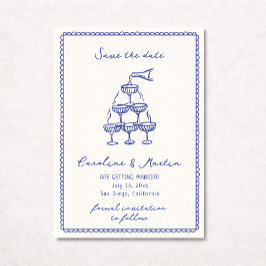 Convites Azul branco, casamento desenhado pela mão salvo a 