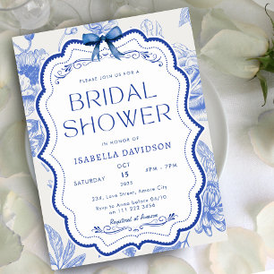 Convites Azul Branco Chinoiserie Vintage Floral Chá da Tard