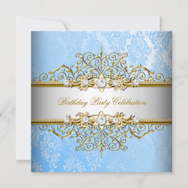 Convites Azul Branco Dourado Festa Elegante (Frente)