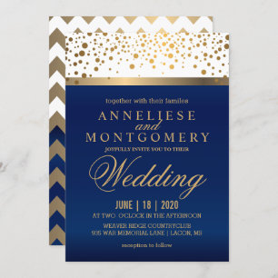 Convites Azul branco e Marinho com pontos Dourados - Convit