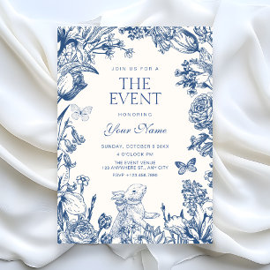 Convites Azul Branco Floral botânico vintage 