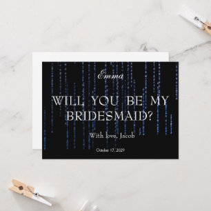 Convites Azul Branco Glitter Foil Você Será Minha Dama de H