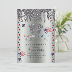 Convites Azul Branco Vermelho Azul Patriótico Silver Glitte