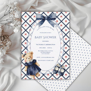 Convites Azul Branco Vermelho Pequena Senhora Floral Urso V