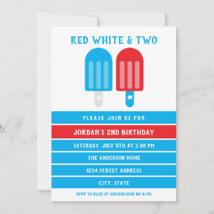 Convites Azul branco vermelho segundo aniversário 4 de julh