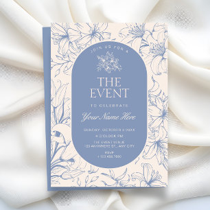 Convites Azul branco vintage floral elegante 