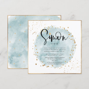 Convites Azul Brugado Dourado Confetti Bar Mitzvah