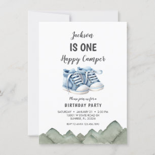 Convites Azul, Calçados de bebê, Aniversário da Pequena Cam