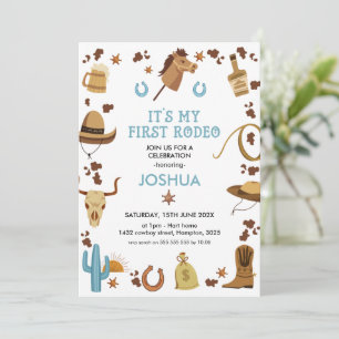 Convites Azul Castanho Meu Primeiro primeiro aniversario Ro