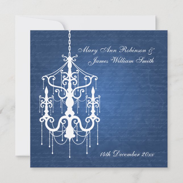 Convites Azul Chandelier de Casamento Elegante (Frente)