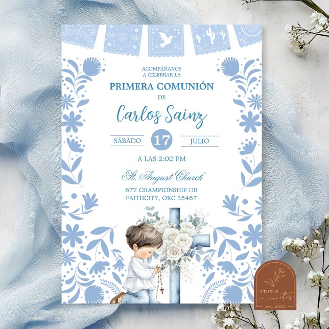 Convites  Azul Cielito Lindo Primeira Comunhão  (Criador carregado)
