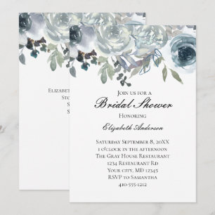 Convites Azul Cinza Verde Elegante Floral Bridal