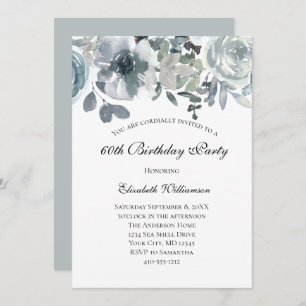 Convites Azul Cinza Verde Floral Aquarela Aniversário Para