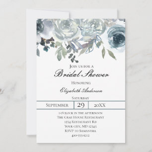 Convites Azul Cinza Verde Floral Elegante Noiva Aquarela