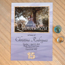 Azul-claro, Dourado Brilhante 15 Quinceanera Foto