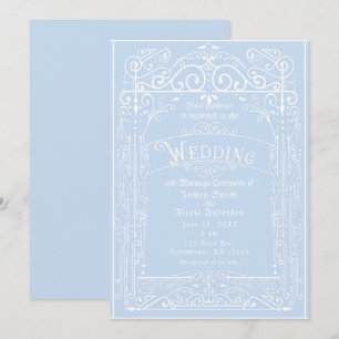 Convites Azul Claro e Branco Casamento Vintage Vitoriano De