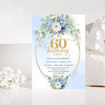 Azul claro floral branco peônia dourado 60º aniver