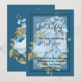 Convites Azul clássico Chic floral salvar a data