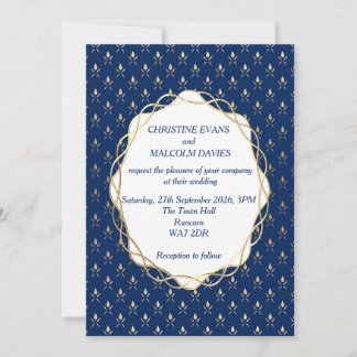 Convites Azul clássico e casamento Dourado