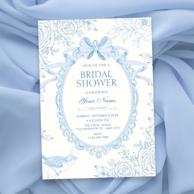 Convites Azul Clássico floral botânico arco de casamento (Criador carregado)
