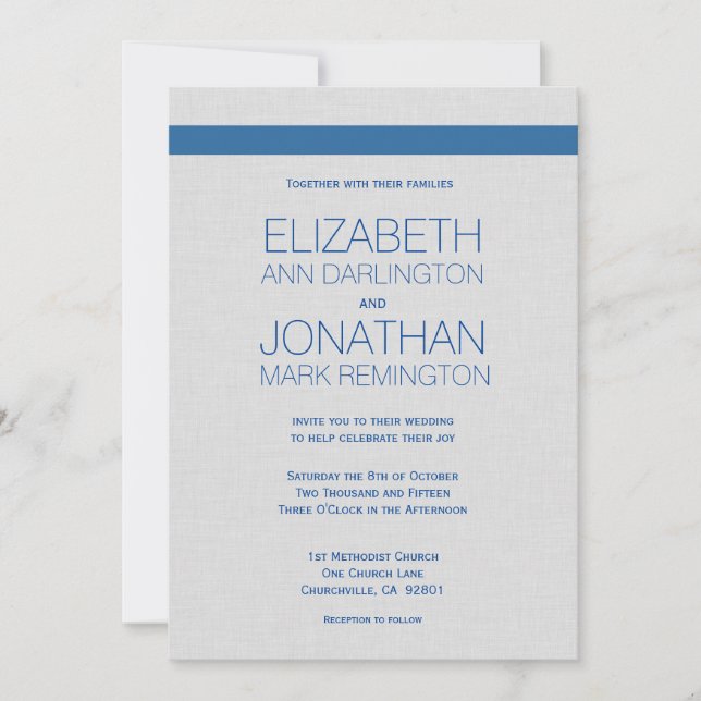 Convites Azul clássico moderno simples e prata A01A (Frente)