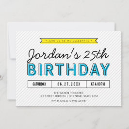 Convites Azul Colorido e Amarelo Qualquer Aniversário Moder