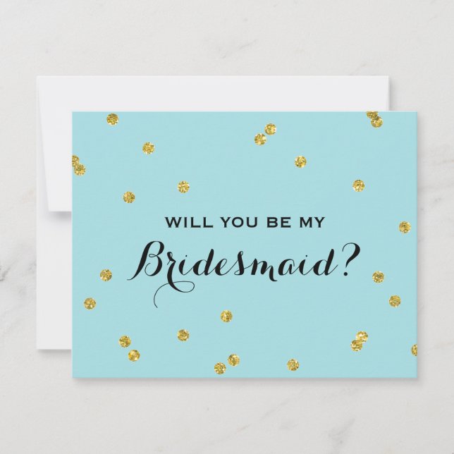 Convites Azul Confetti Dourado| Bridesmaid (Frente)