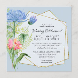 Convites Azul-Cor-de-Água, Cor-de-rosa, Floral Elegante em 