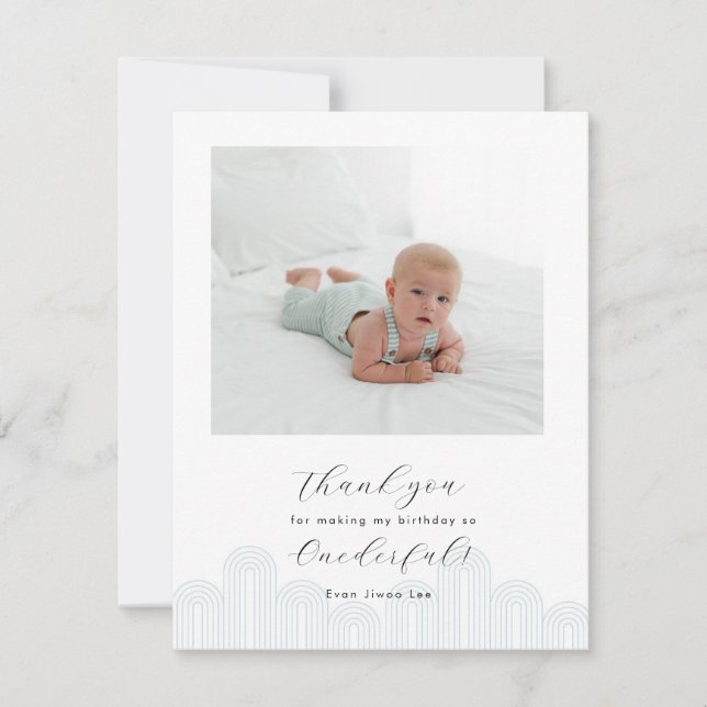 Convites Azul Coreano, primeiro obrigado de fotos de aniver (Frente)