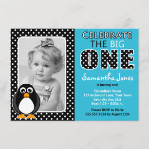 Convites Azul da festa de aniversário do pinguim bonito