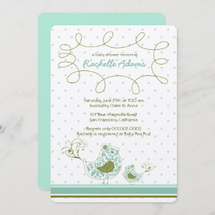 Convites Azul Damasco Mãe E Chá de fraldas De Pássaro