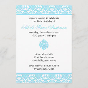 Convites Azul Damask Doce 16 Aniversário